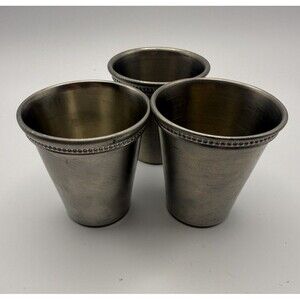 Set 3 International Pewter 1776 House Mint Julep Shot Glasses Colonial Barware